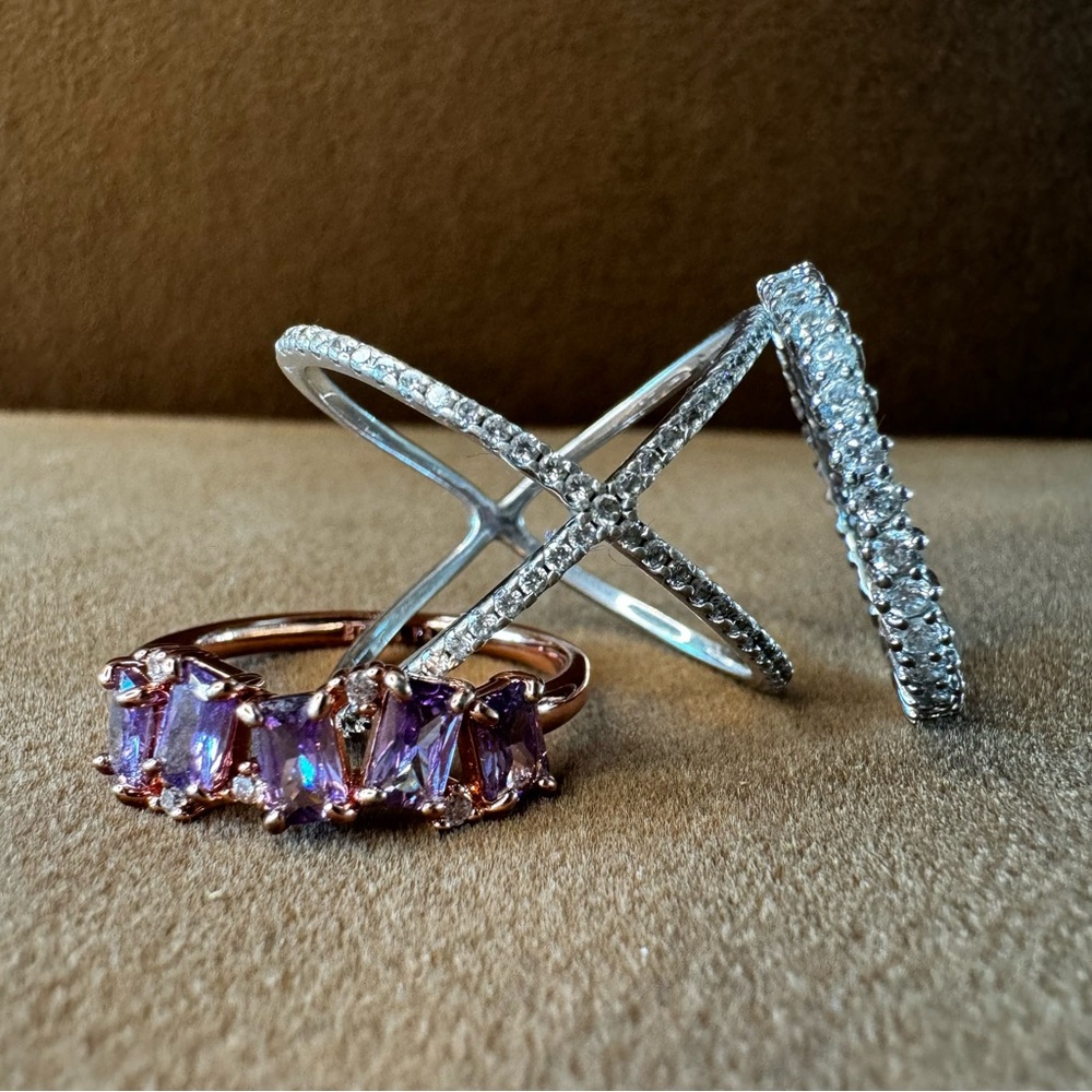 Elegant Silver and Purple Women's Ring Set